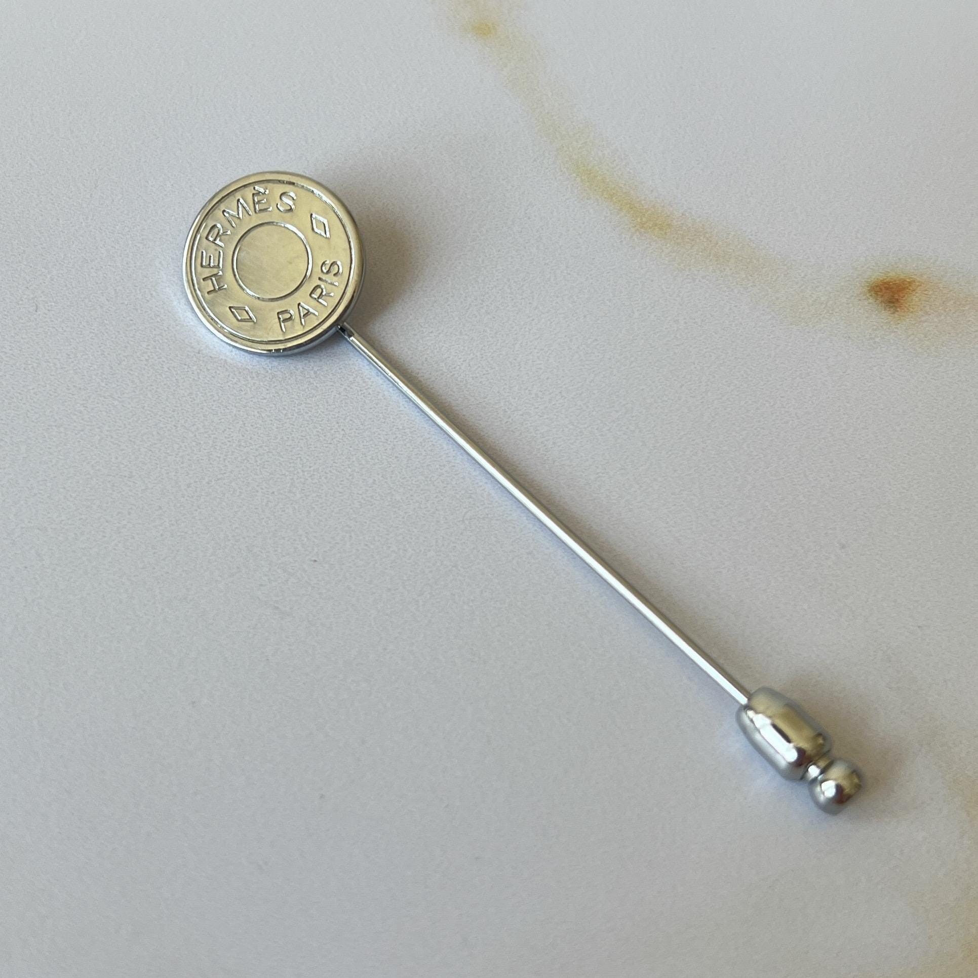 HERMES Button Logo Silver Plated Pin - Etsy