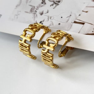 MOSCHINO Vintage Hoop Gold Plated Logo Earrings - Etsy