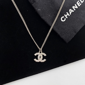 CHANEL Crystal CC Necklace Silver 