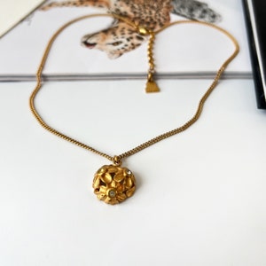 LANVIN Vintage Gold Plated Triple Flowers with Crystal Necklace