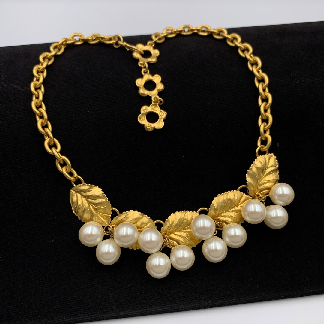 KENZO Vintage Leaf With Faux Pearl Necklace - Etsy
