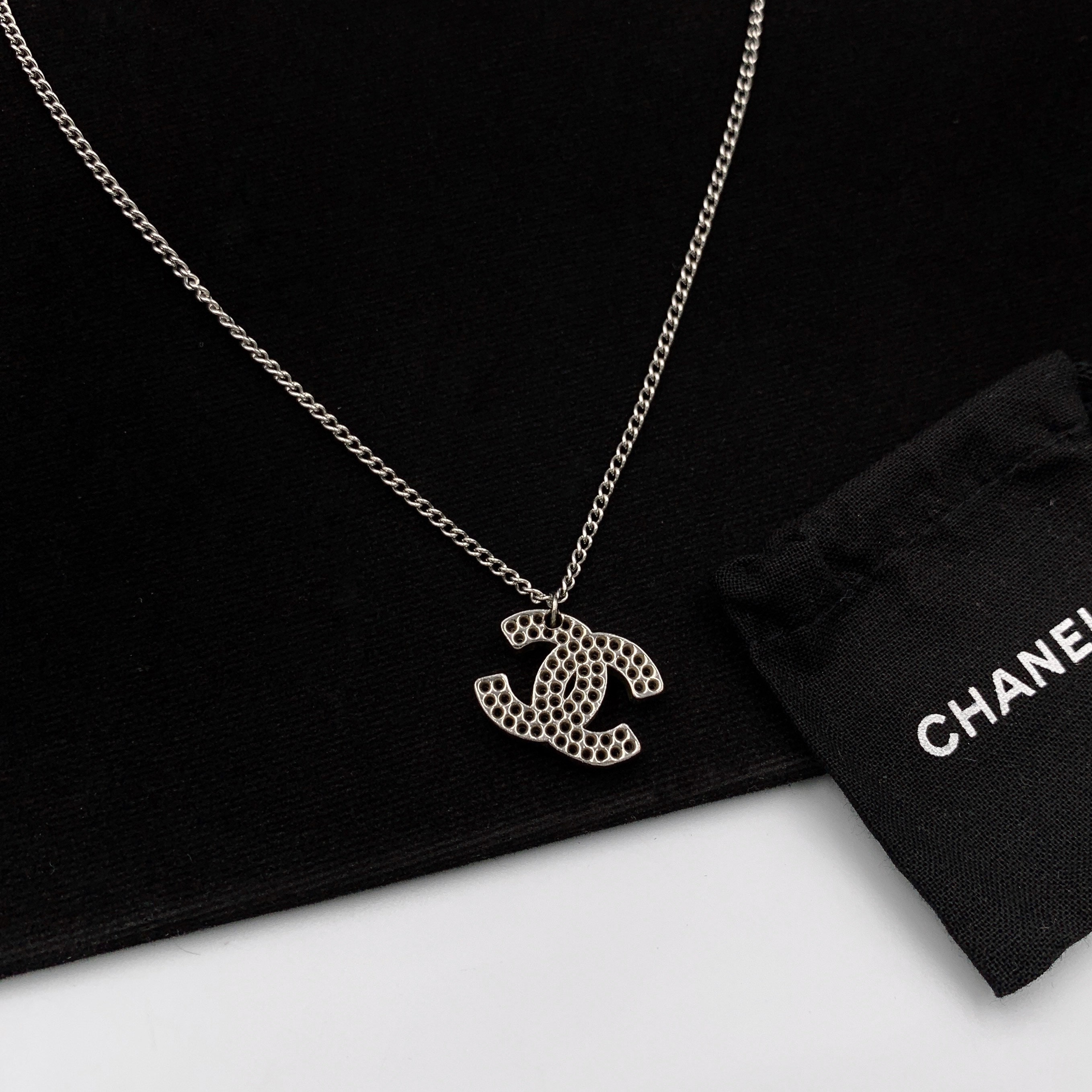 Vintage CHANEL Logo Silver Plated Necklace | Etsy