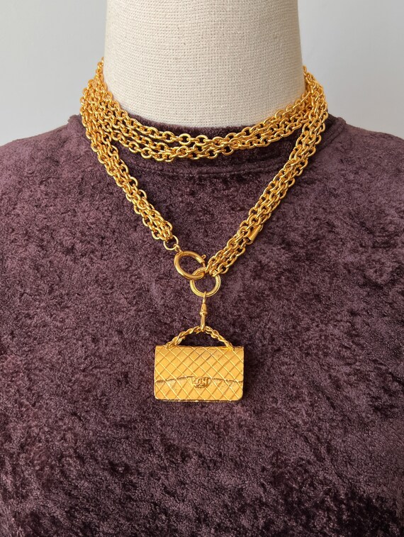 CHANEL Vintage Flap Bag Pendant Necklace 