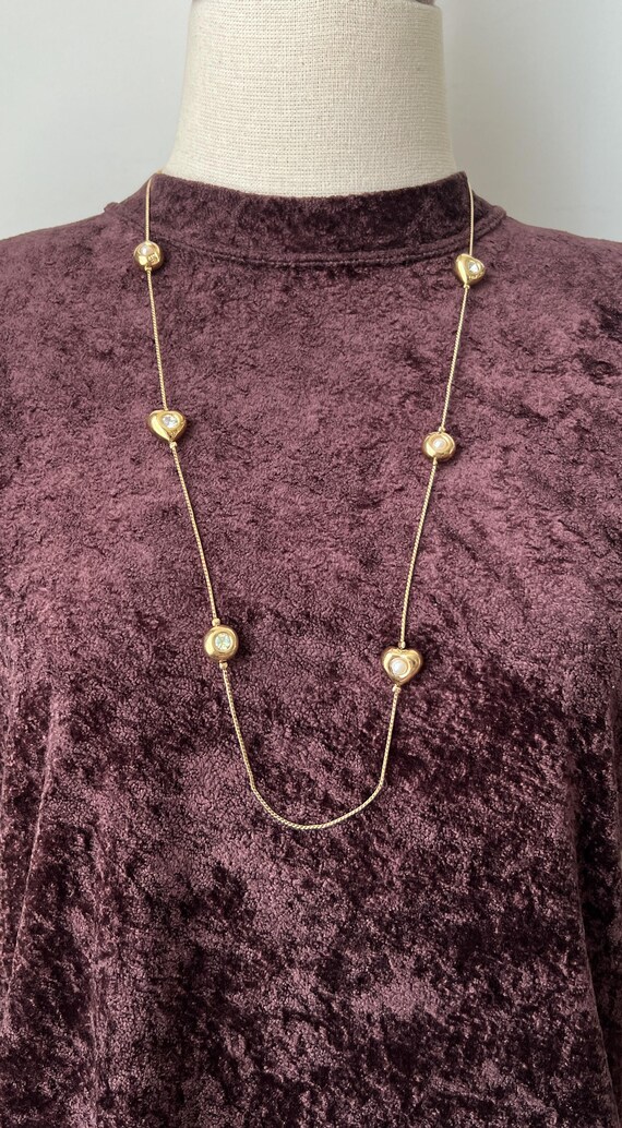GIVENCHY Vintage Crystal Gold Plated With Faux Pearl Long Necklace