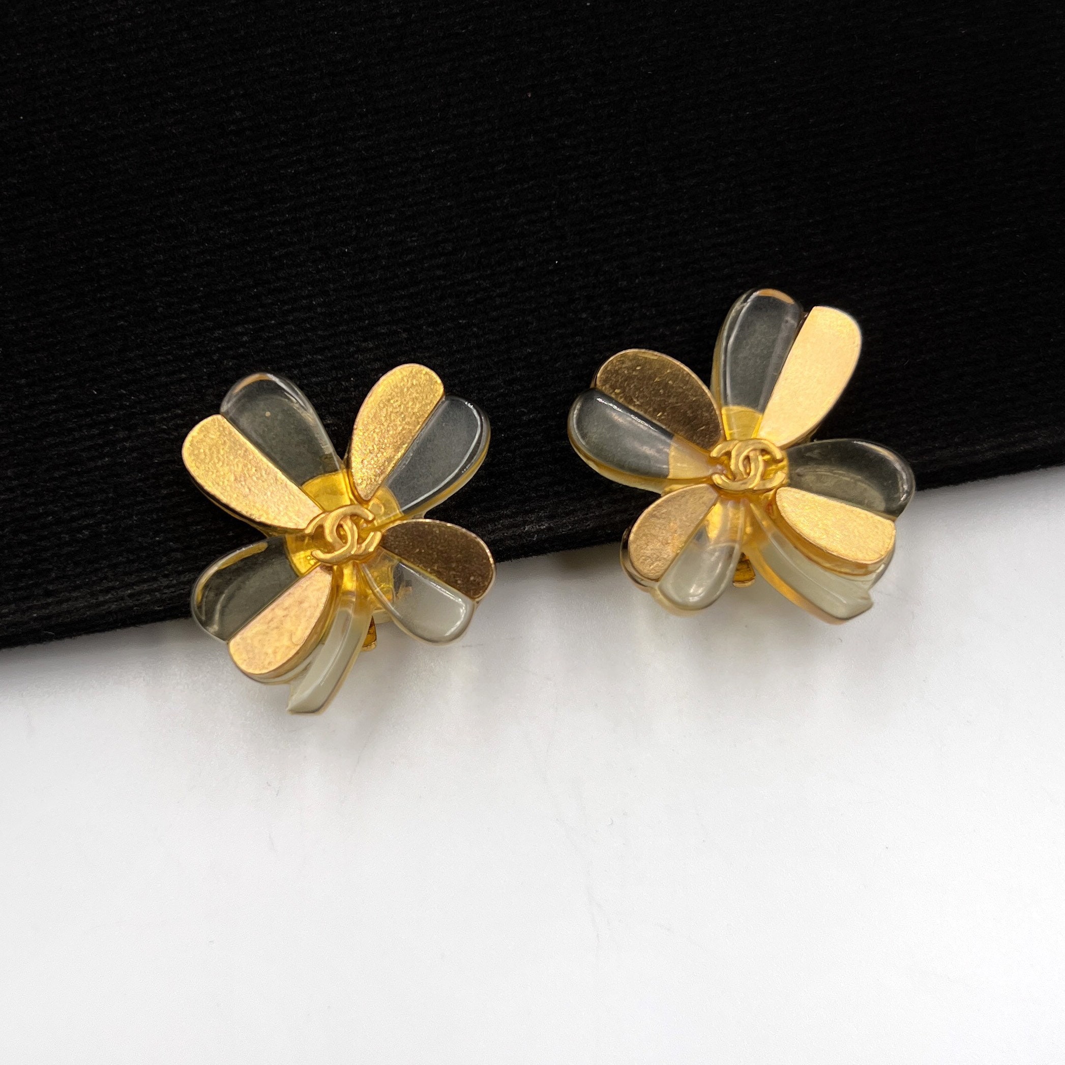 CHANEL Vintage Lucky Four Leaf Clover Clip on Earrings 