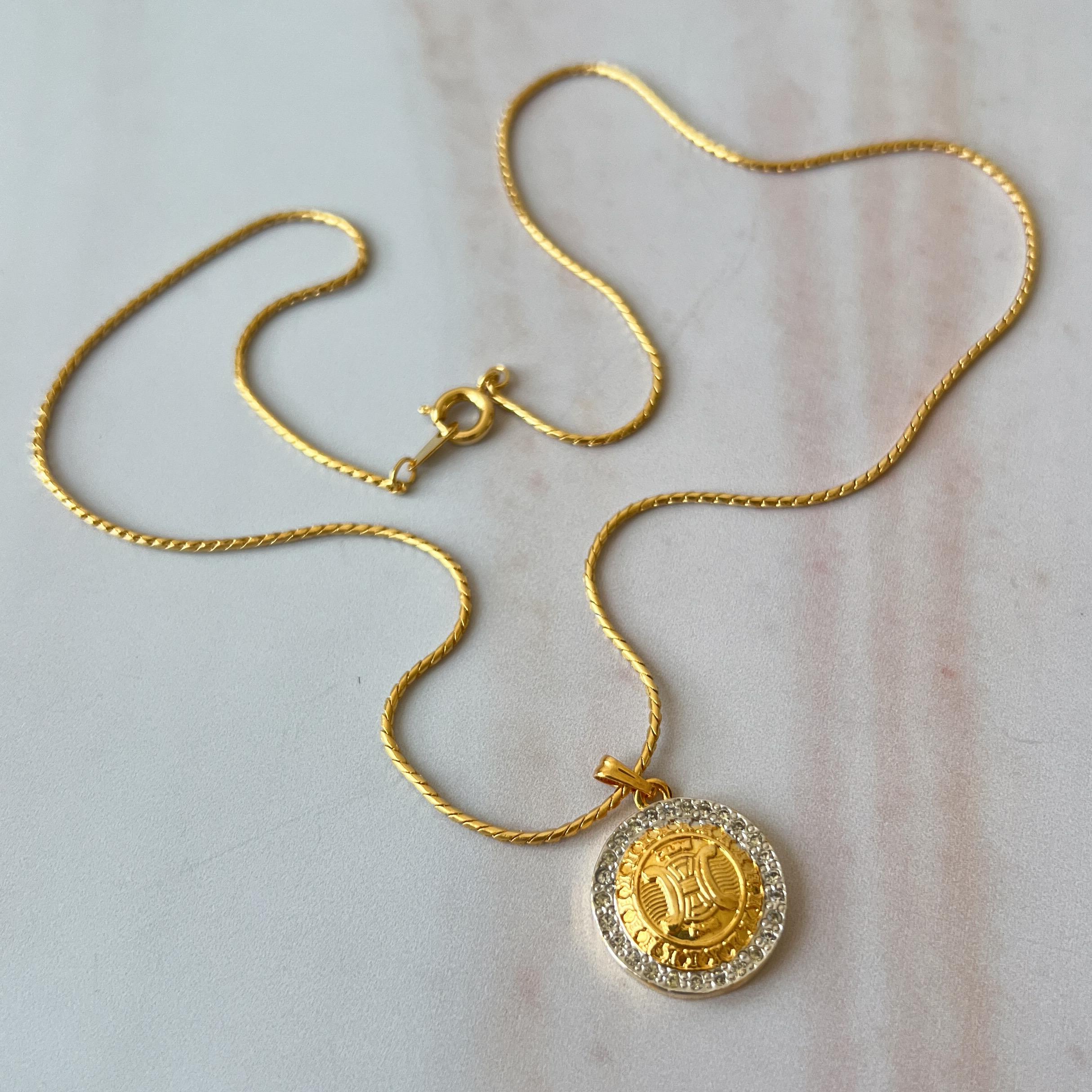 CELINE Vintage Triomphe Crystal Coin Pendant Necklace - Etsy