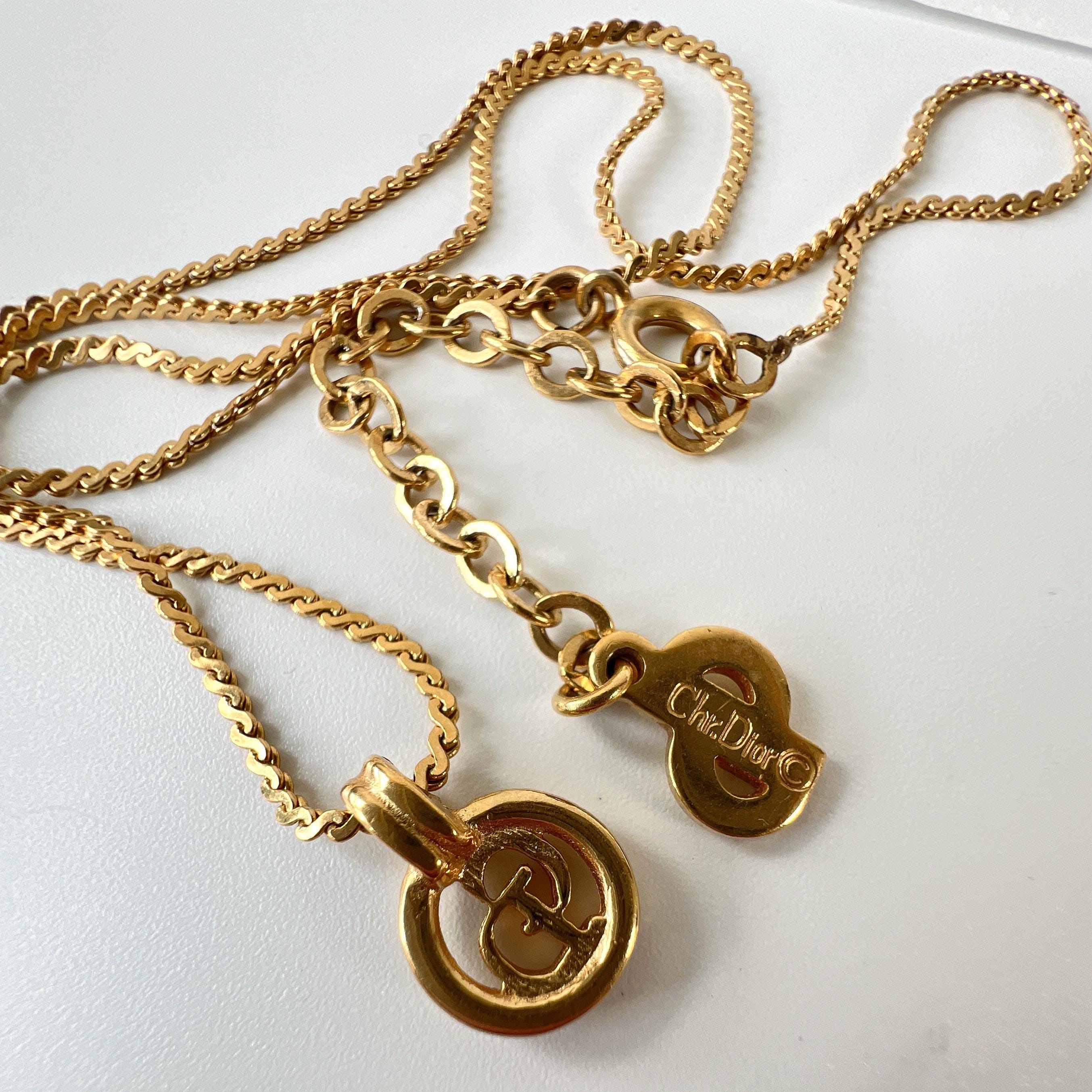 Christian Dior Vintage Gold Plated CD Logo Pendant Necklace