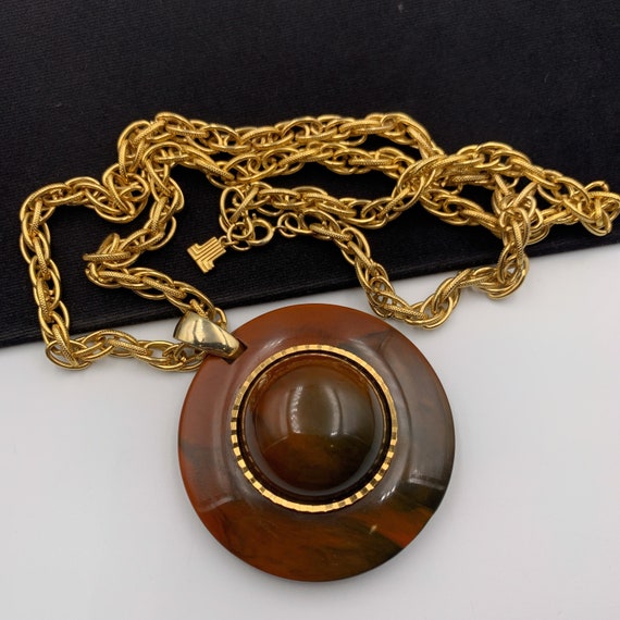 LANVIN Vintage Large Resin  Medallion Pendant Lon… - image 3