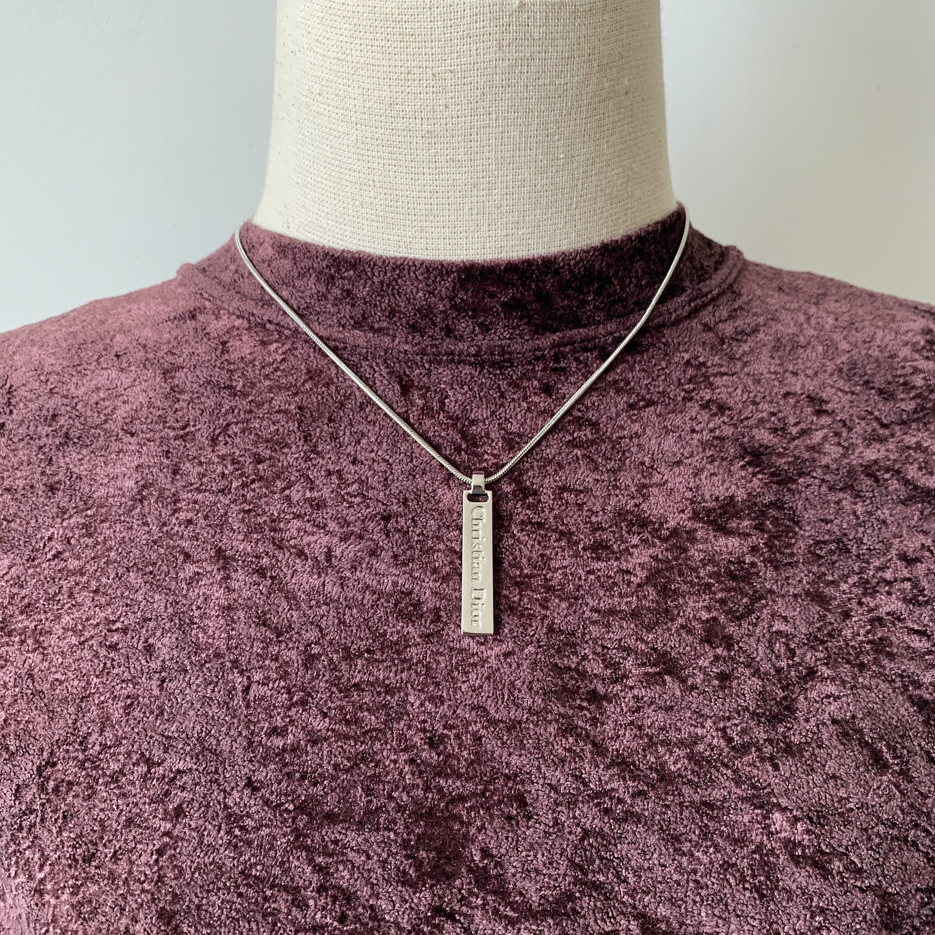 Christian Dior Silver Logo Plaque Pendant Necklace - Etsy