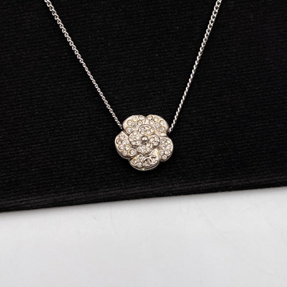 CHANEL Vintage Crystal Camellia Necklace 