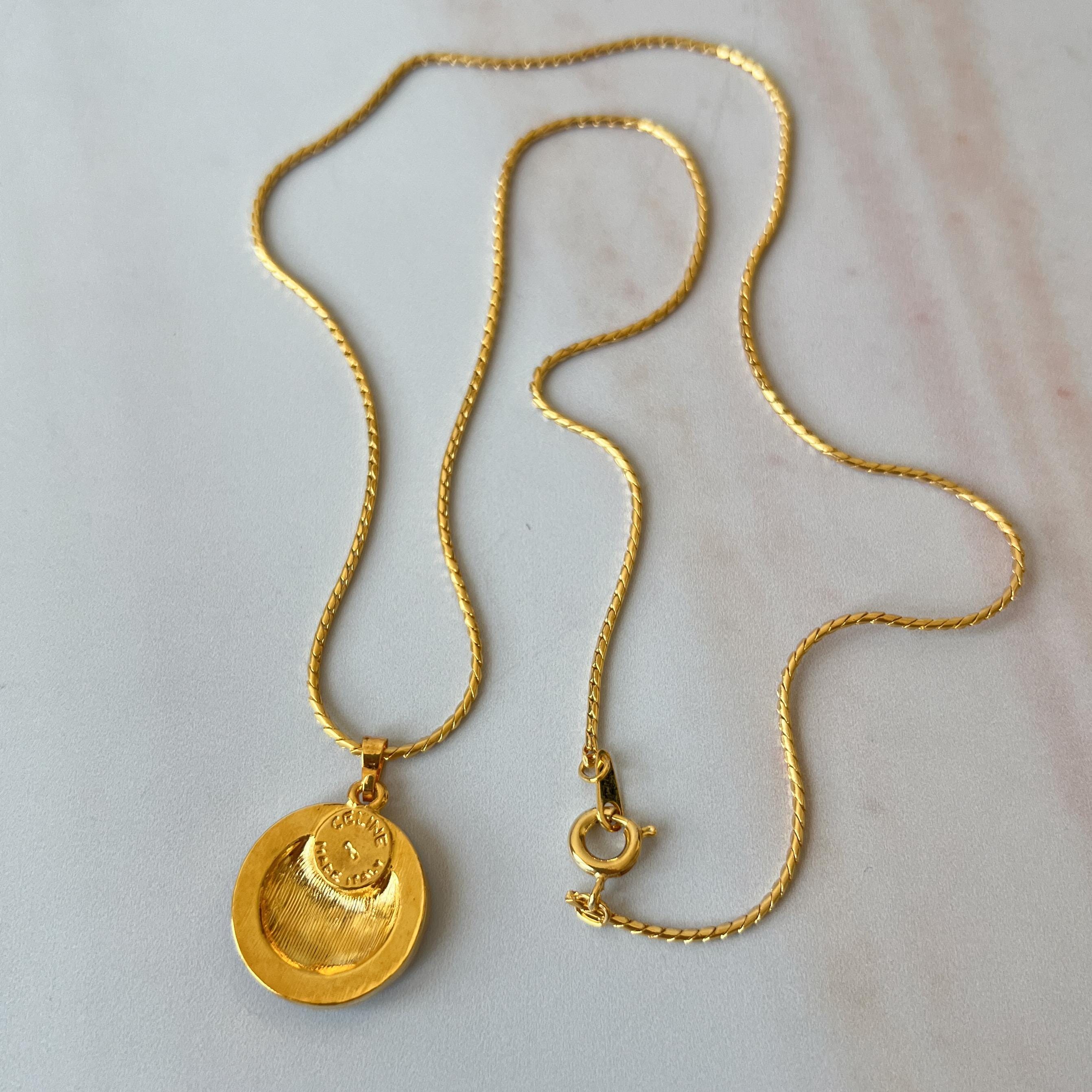 CELINE Vintage Triomphe Crystal Coin Pendant Necklace - Etsy