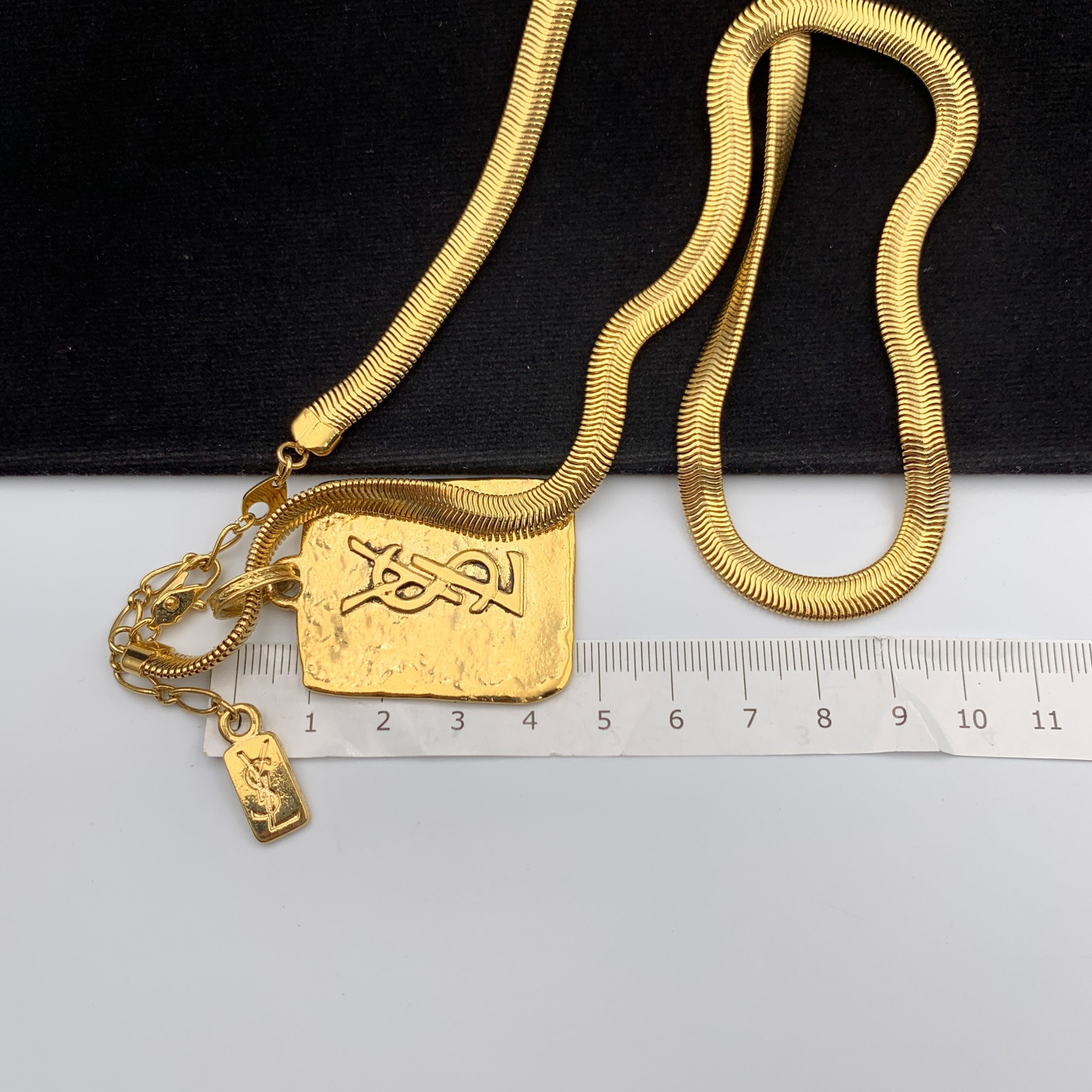 Yves Saint Laurent Vintage YSL Gold Plated Logo Pendant