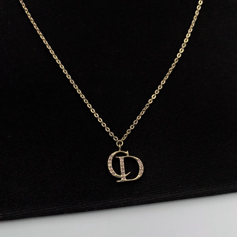 Christian Dior Vintage CD Crystal logo necklace 