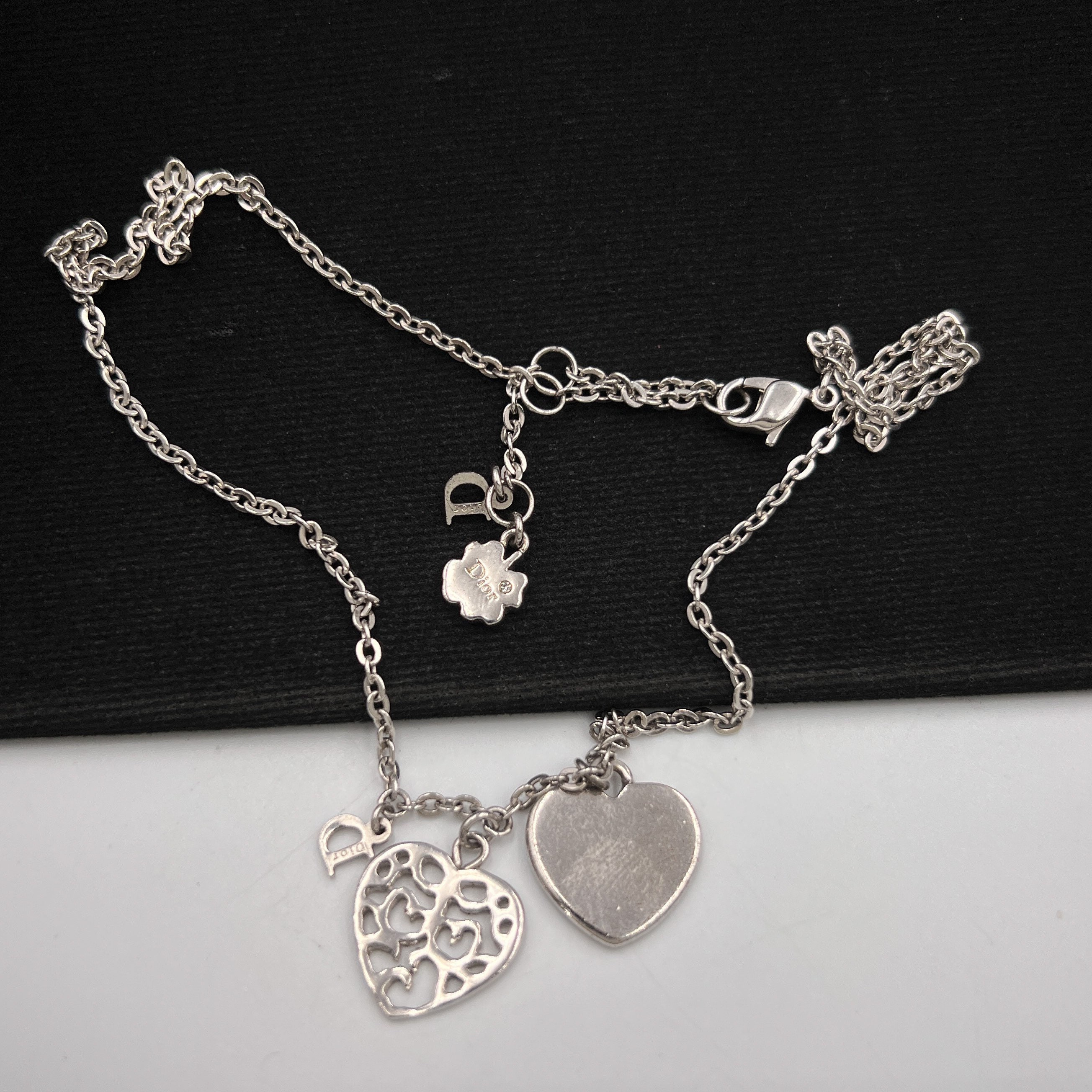 Christian Dior Vintage Hands of Love Heart Necklace Silver