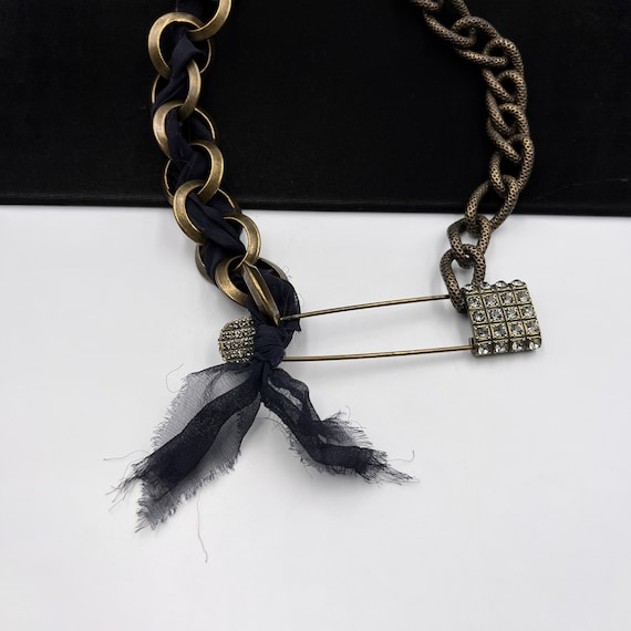 LANVIN Vintage Chain Choker Necklace With Ribbon Etsy Australia