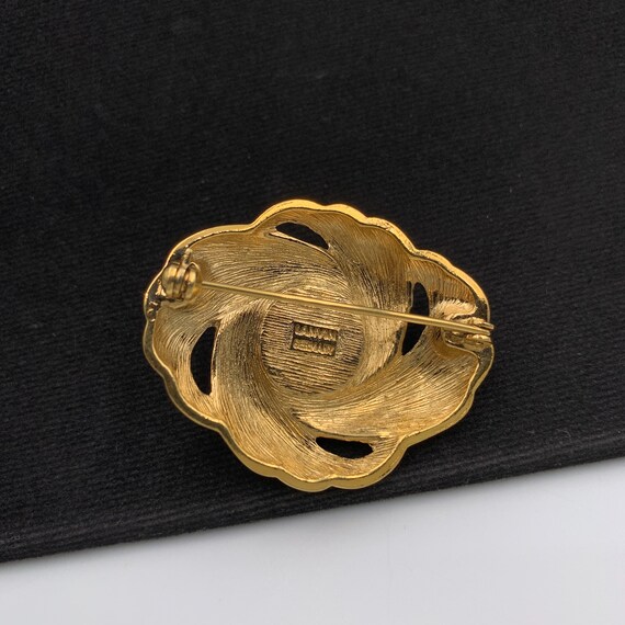 LANVIN Vintage Faux Pearl Gold Plated Brooch - image 3