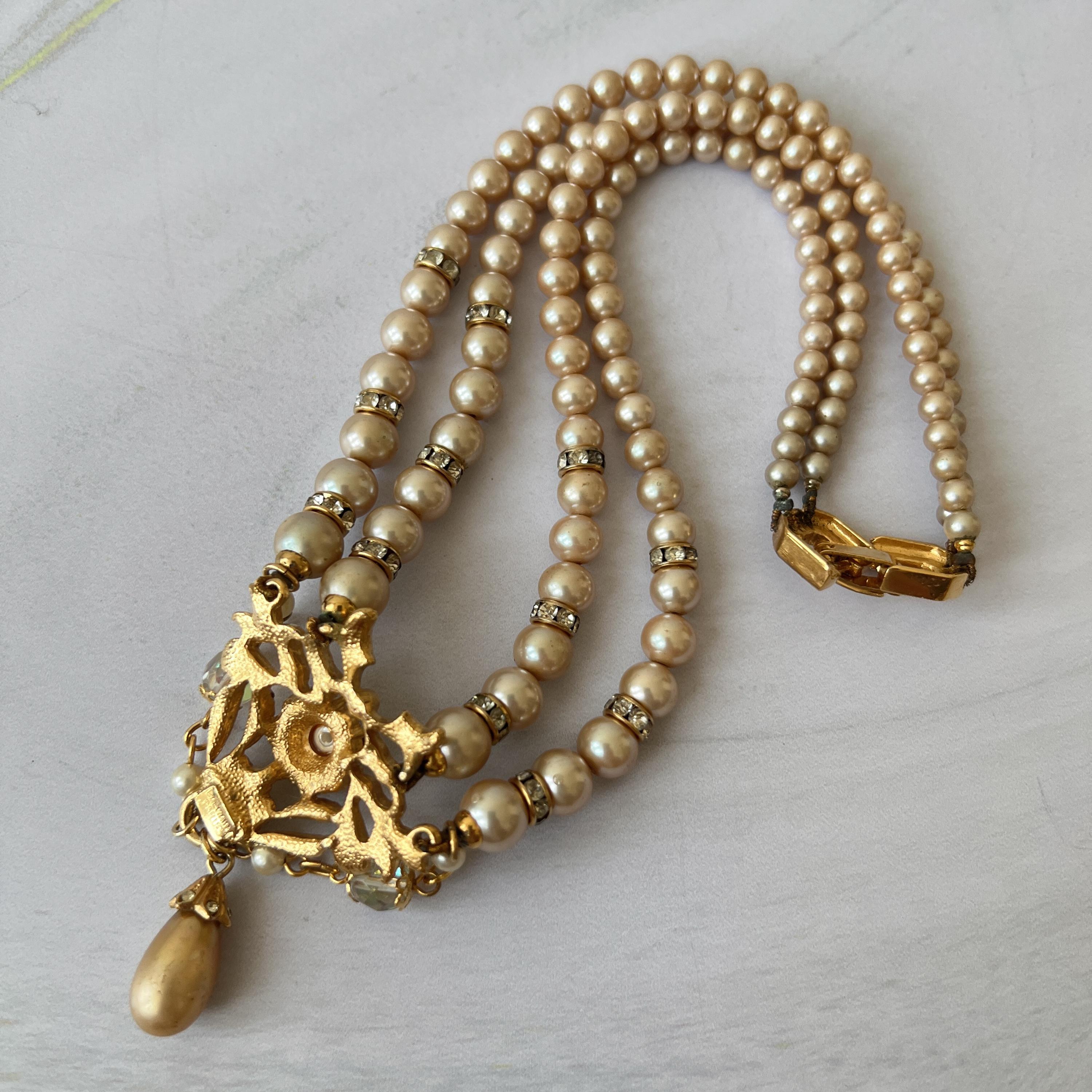 【美品】PIERRE BALMAIN パールチョーカー&ブレスレット PIERRE BALMAIN Vintage Gold Plated Crystal With Faux Pearl Choker
