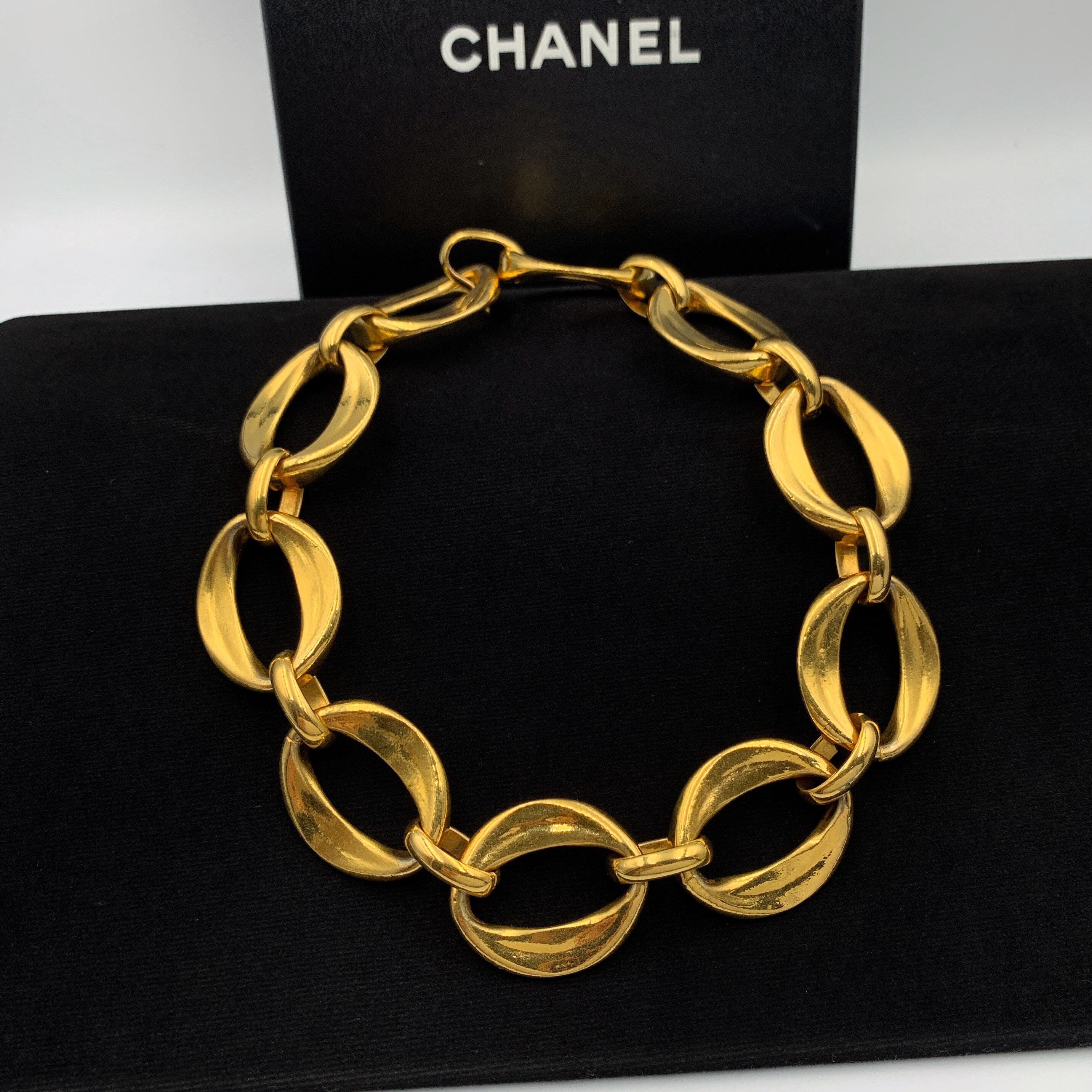 Large Gold filled link necklace with Vintage Chanel Charm