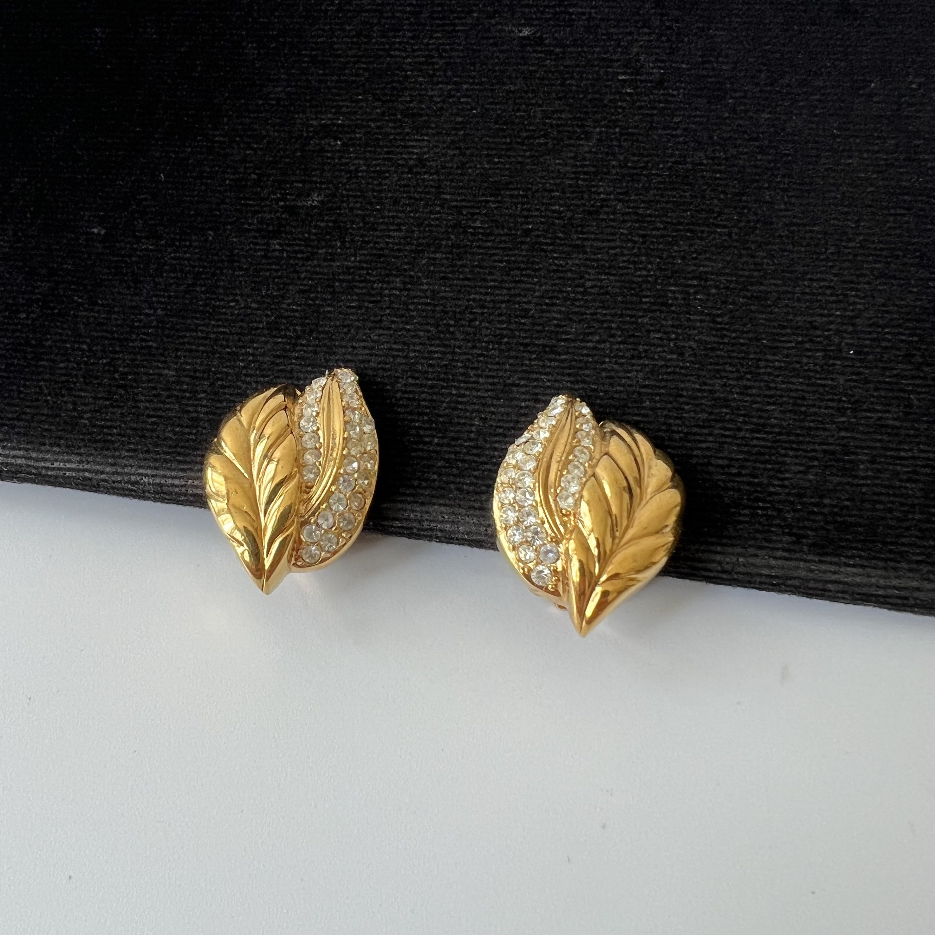 LANVIN Vintage Leaf Gold Plated With Crystal Clip on Earrings - Etsy