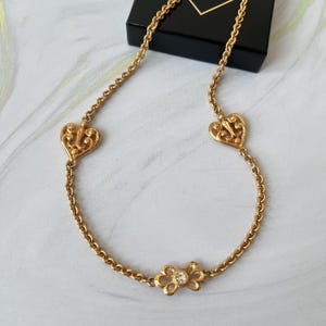 LANVIN Vintage Baroque Heart Gold Plated with Crystal Necklace