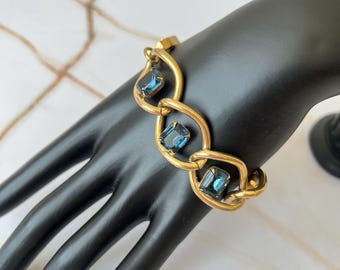 MINT Vintage Givenchy Golden Flat Chain Bracelet With Rhinestone