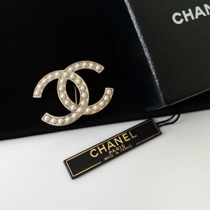 CHANEL Faux Pearl Iconic Logo Brooch 