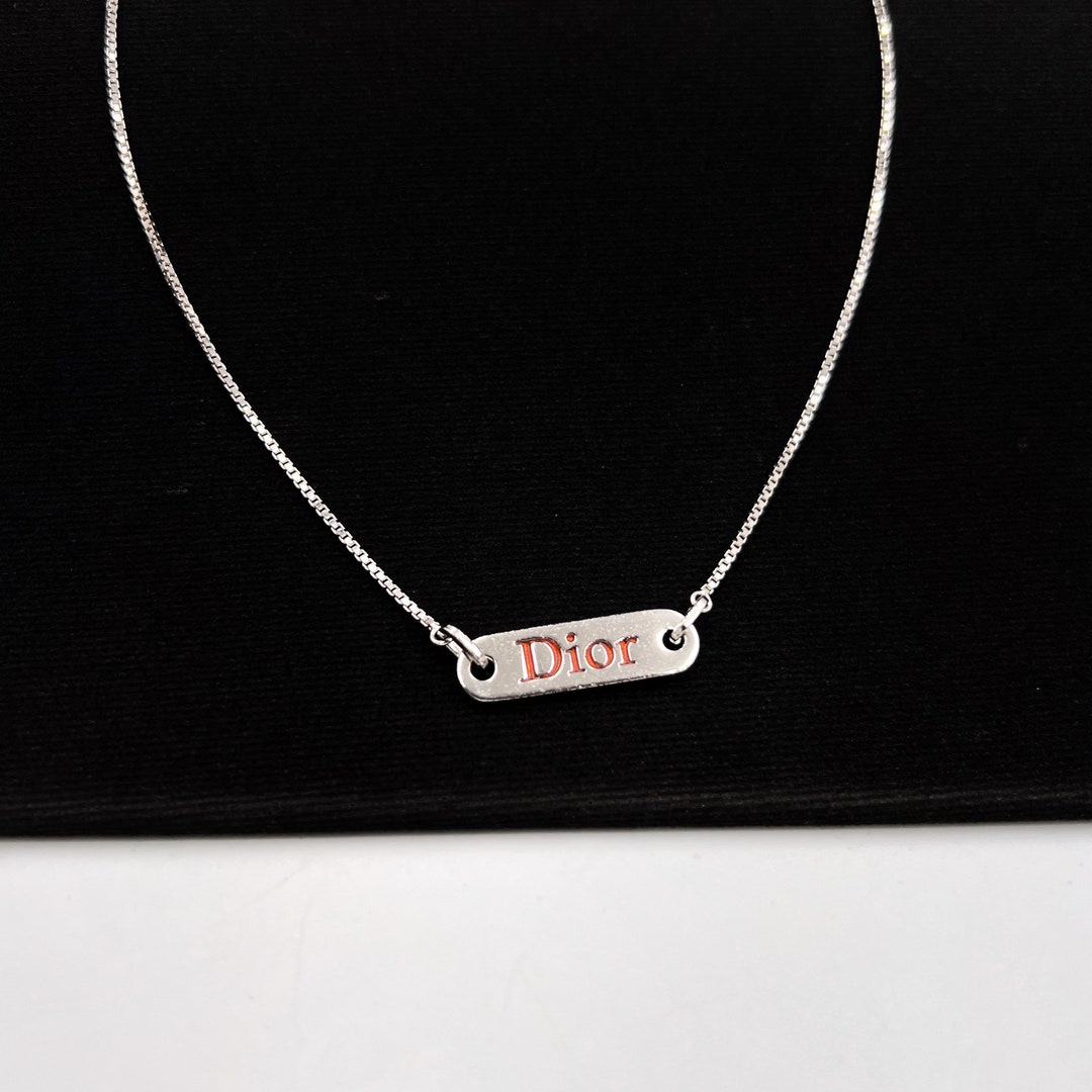 Dior silver 925 ネックレス　necklace Christian Dior Vintage Dior Silver Plated Red Enamel Logo Necklace