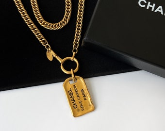CHANEL ヴィンテージ ネームタグ ロゴ ペンダント ネックレス