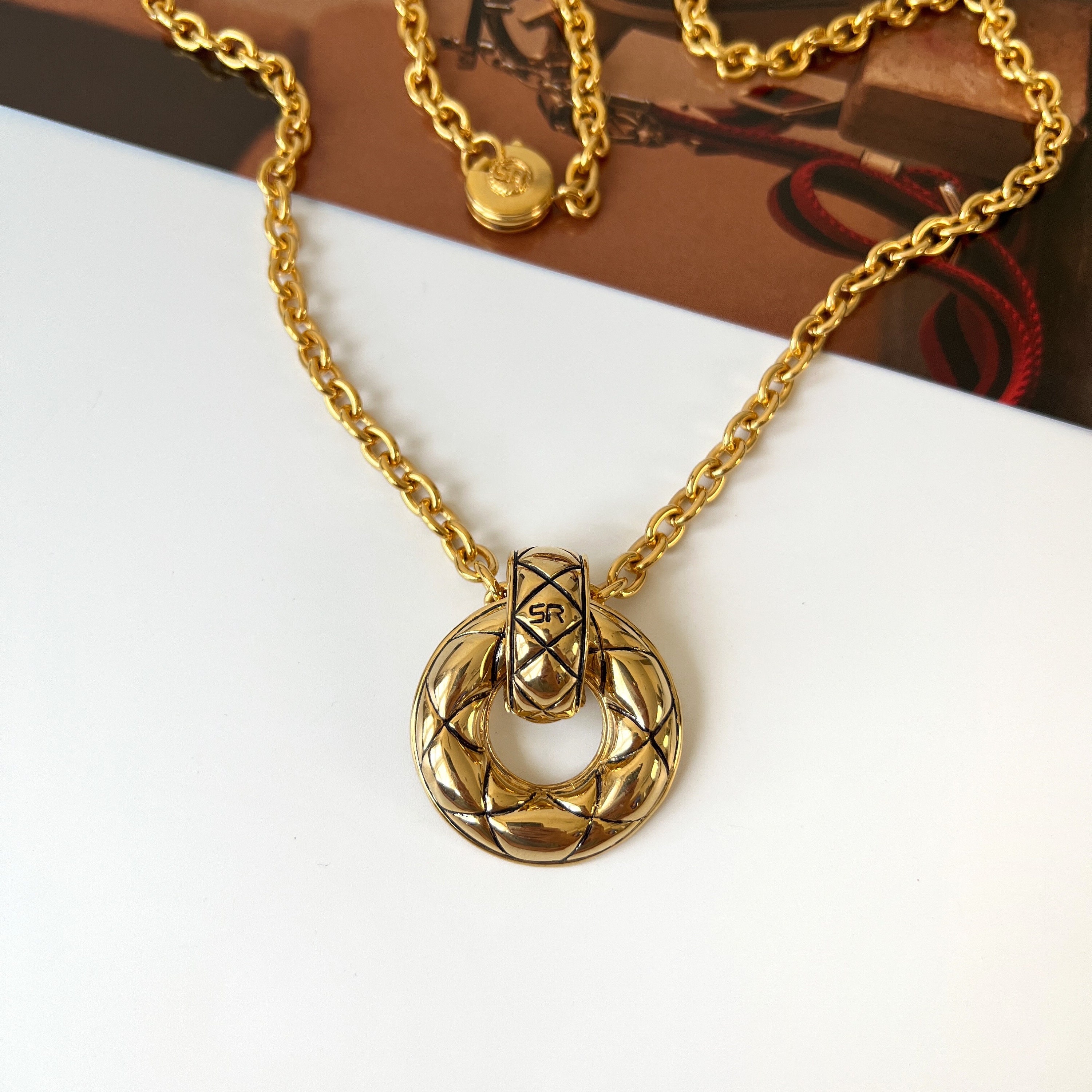 SONIA RYKIEL Vintage Hoop Pendant Quilted Necklace - Etsy