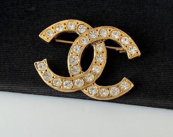 CHANEL Vintage Crystal Logo Brooch - Etsy Canada