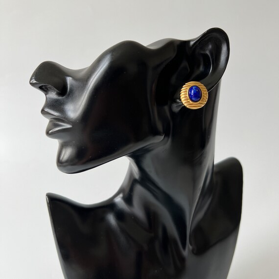 LANVIN Vintage Gold Plated With Faux Sapphire Clip on Earrings - Etsy