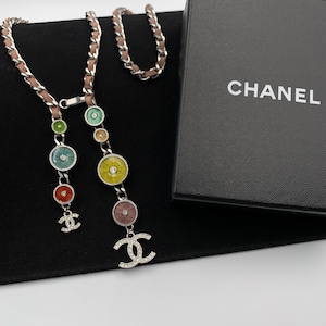 CHANEL Silver tone Metal and Leather Neckalce