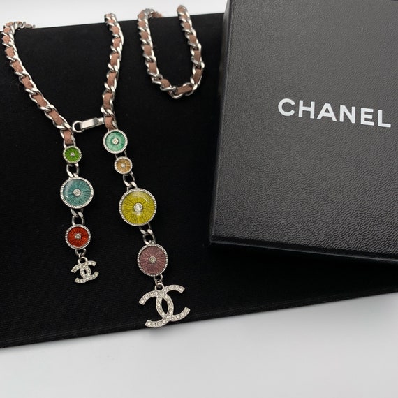 CHANEL Silver Tone Metal and Leather Neckalce 