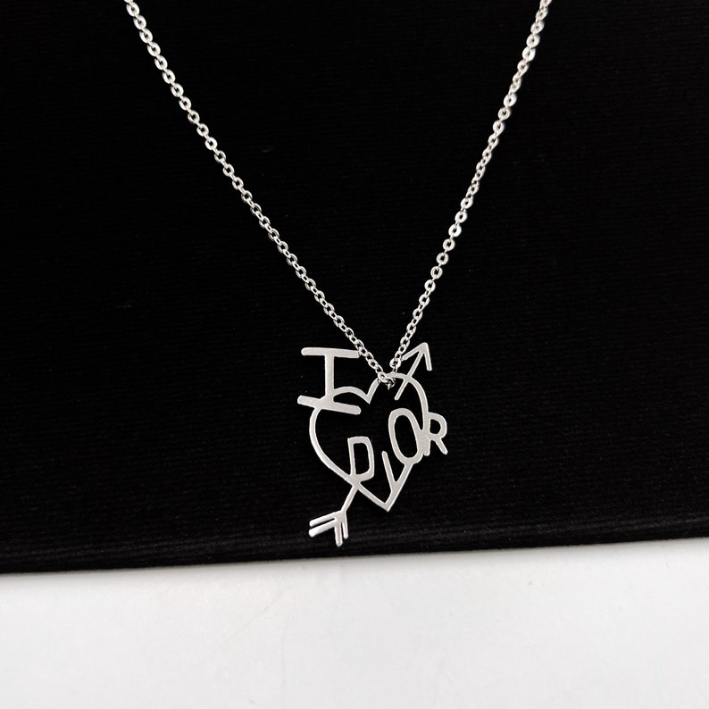 Christian Dior Vintage Dior Heart Arrow Silver Plated Logo Necklace 