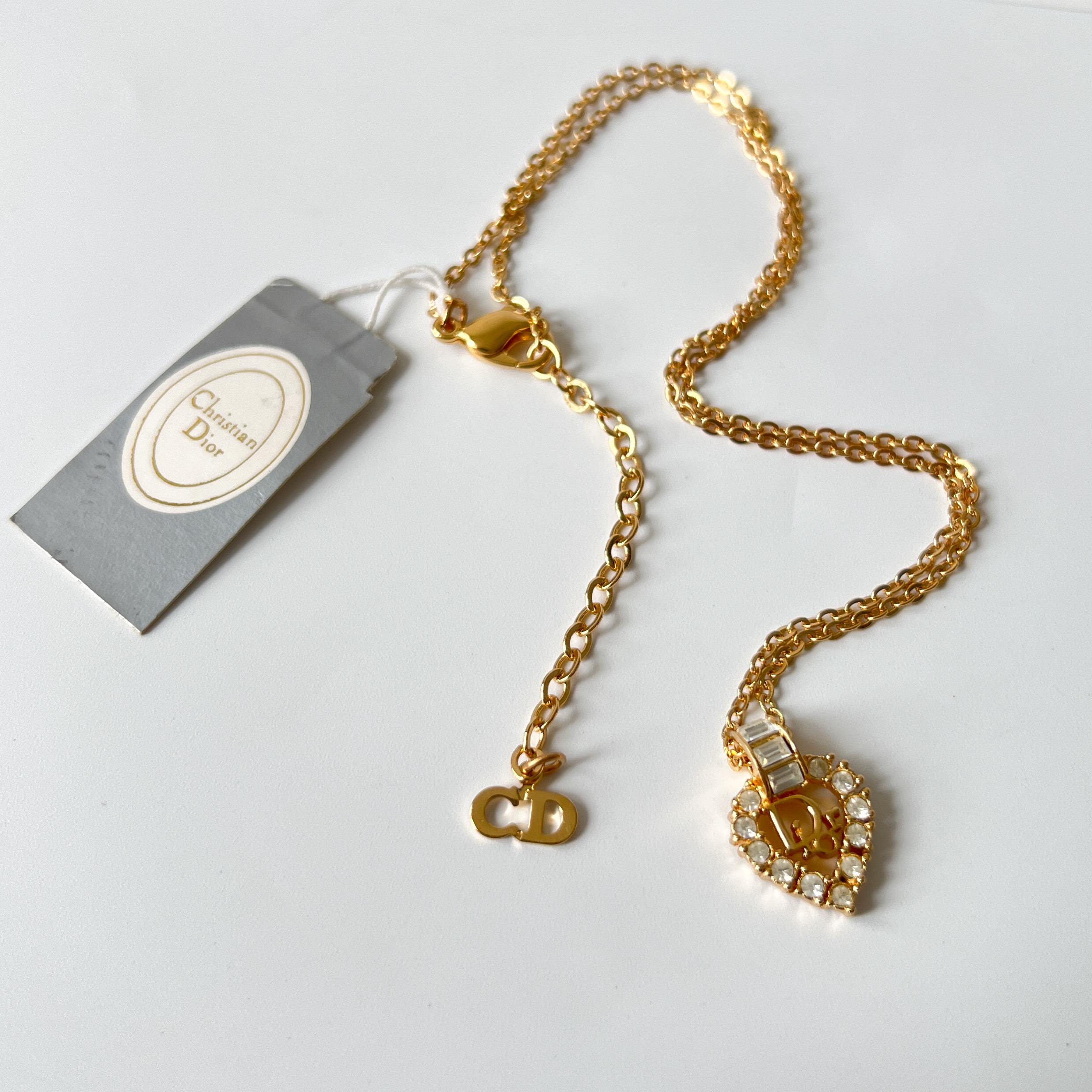 アクセサリー Dior Germany Vintage Heart Necklace Gold Christian Dior Vintage Dior Heart Gold Plated With Crystal