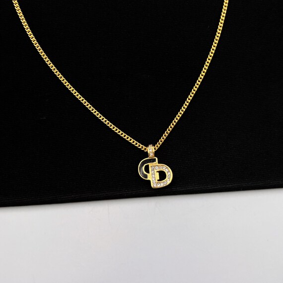 Christian Dior Logo CD Crystal With Black Enamel Necklace - Etsy