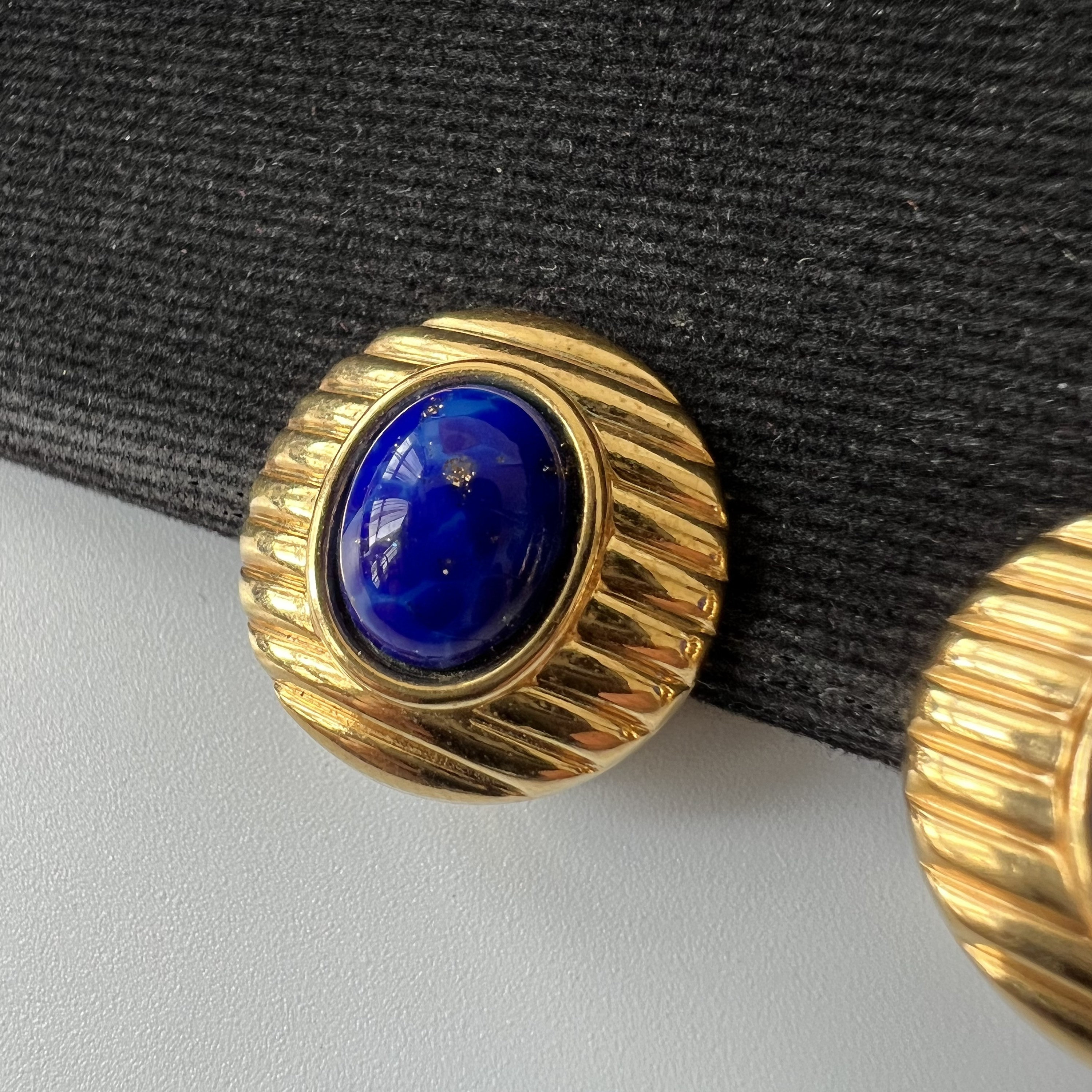 LANVIN ヴィンテージ ゴールドメッキ フェイクサファイア クリップオン 