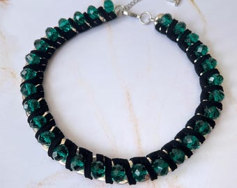 LANVIN Vintage Large Chain with Green Beads Choker Necklace