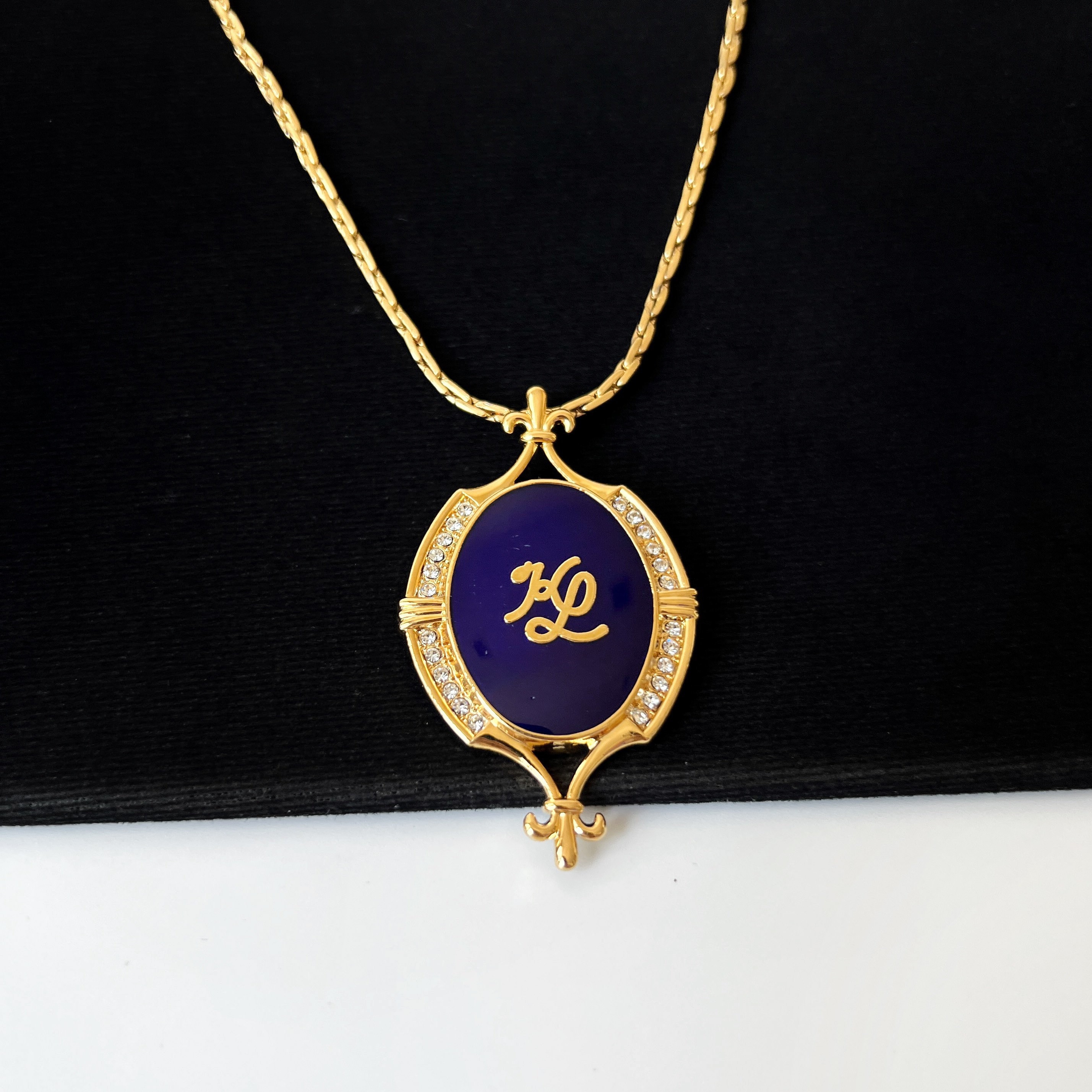 Karl Lagerfeld Vintage KL Enamel Pendant Necklace - Etsy