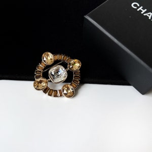 CHANEL Vintage Crystal Logo Brooch
