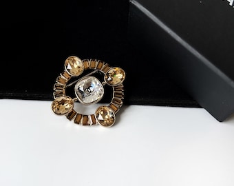CHANEL Vintage Crystal Logo Brooch
