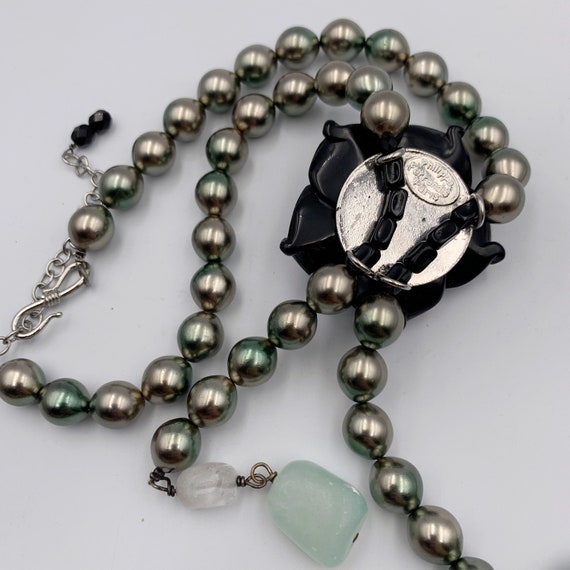 Philippe Ferrandis Paris Black Flower Faux Pearl Neck… - Gem