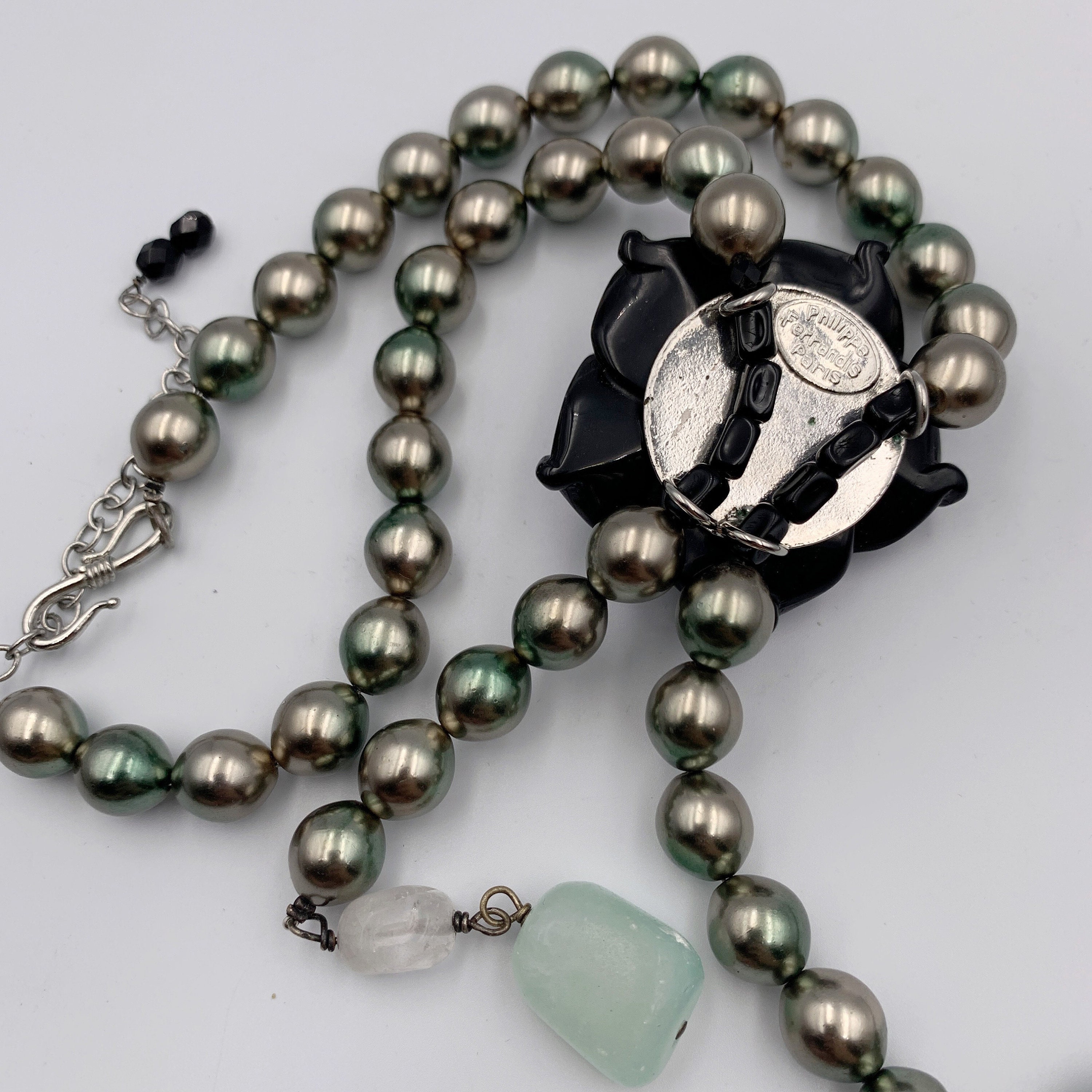 PHILIPPE FERRANDIS PARIS ネックレス【B336】 Philippe Ferrandis Paris Black Flower Faux Pearl Necklace