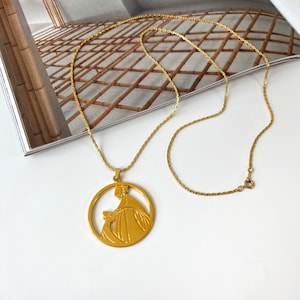LANVIN ARPEGE Vintage Mother and Child Medallion Logo Necklace