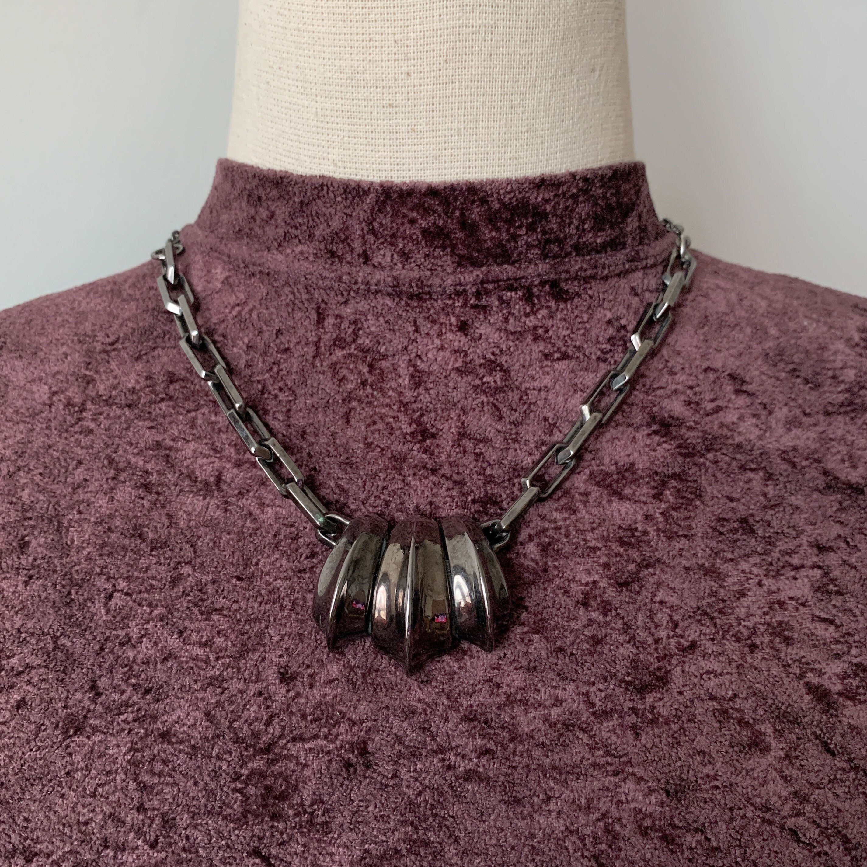 YSL Vintage Black Silver Plated Necklace Etsy