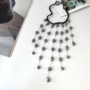 LANVIN Vintage Faux Pearl Chandelier Choker Necklace