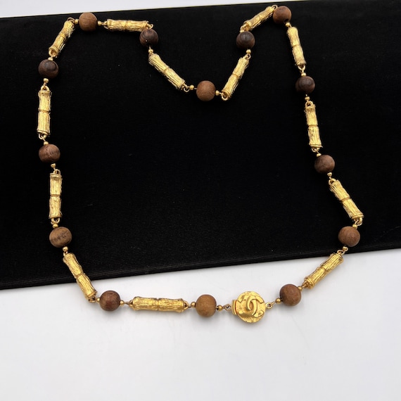 Buy CHANEL Vintage Wood Beaded Bamboo Gold Plated Necklace Online in India  