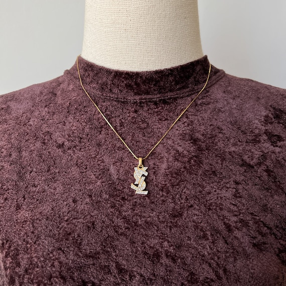 Naszyjnik YSL Vintage Gold Plated z logo YSL i kryształową