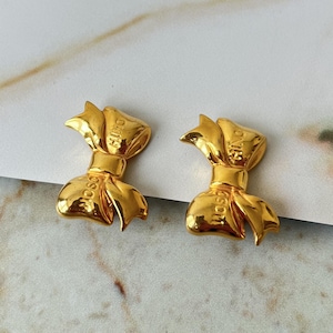 MOSCHINO Vintage Bow Gold Plated Clip on Earrings