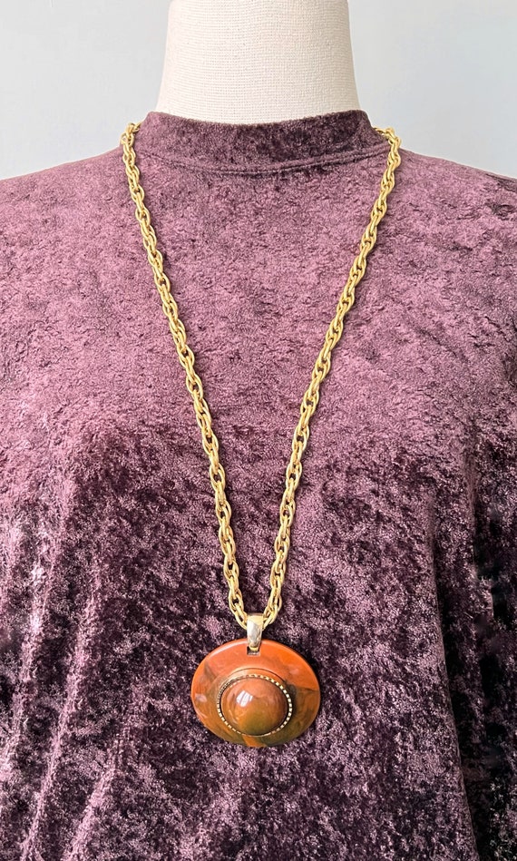 LANVIN Vintage Large Resin  Medallion Pendant Lon… - image 10